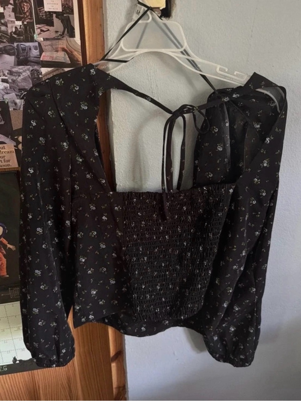 Levi's Black Floral Smocked Square-Neck Blouse